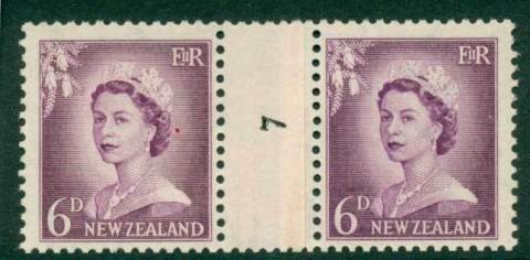 New Zealand 1956 QEII Redrawn 6d Mauve Coil Join #7 Upwards