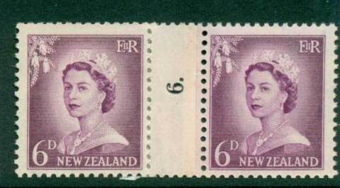 New Zealand 1956 QEII Redrawn 6d Mauve Coil Join #6 Upwards