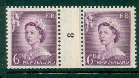 New Zealand 1956 QEII Redrawn 6d Mauve Coil Join #8 Upwards