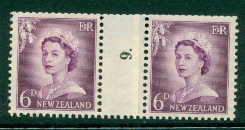 New Zealand 1956 QEII Redrawn 6d Mauve Coil Join #9 Upwards