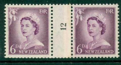 New Zealand 1956 QEII Redrawn 6d Mauve Coil Join #12 Upwards