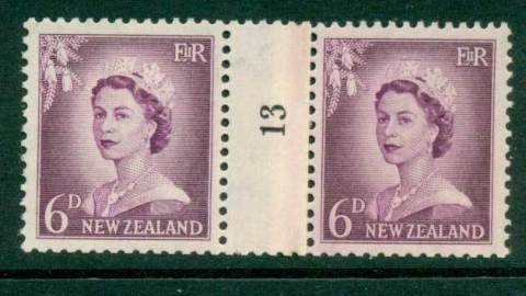 New Zealand 1956 QEII Redrawn 6d Mauve Coil Join #13 Upwards