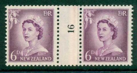 New Zealand 1956 QEII Redrawn 6d Mauve Coil Join #16 Upwards