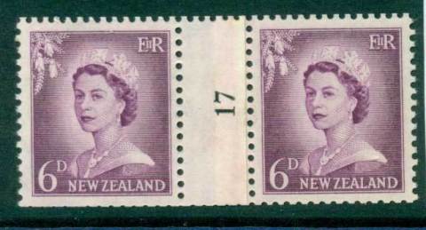 New Zealand 1956 QEII Redrawn 6d Mauve Coil Join #17 Upwards