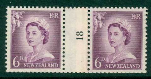 New Zealand 1956 QEII Redrawn 6d Mauve Coil Join #18 Upwards