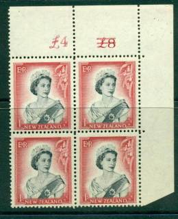 New Zealand 1954 QEII 1/- Black & Carmine Altered Sheet value Cnr Block 4