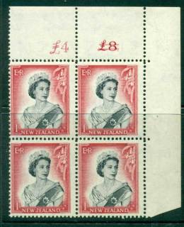 New Zealand 1954 QEII 1/- Black & Carmine Altered Sheet value Cnr Block 4