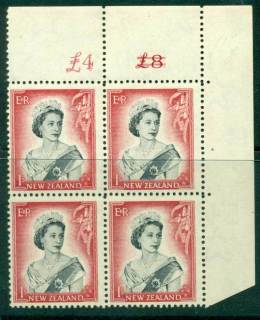 New Zealand 1954 QEII 1/- Black & Carmine Altered Sheet value Cnr Block 4