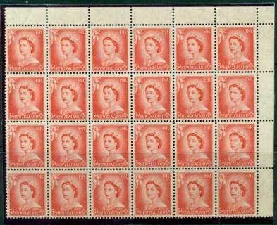 New Zealand 1954 QEII 3d Vermillion Block 24