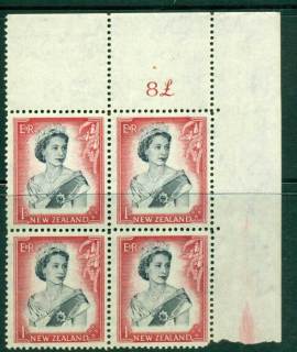 New Zealand 1954 QEII 1/- Black & Carmine Whole Sheet value £ on right Cnr