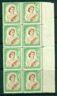 New Zealand 1954 QEII 9d Brown & Green Block 8