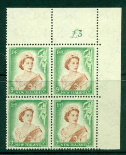 New Zealand 1954 QEII 9d Brown & Green Altered Sheet value Ty III ,Block 4