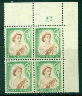 New Zealand 1954 QEII 9d Brown & Green Altered Sheet value Ty III ,Block 4