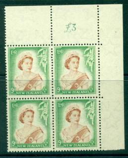 New Zealand 1954 QEII 9d Brown & Green Altered Sheet value Ty III ,Block 4