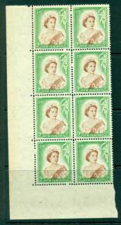 New Zealand 1954 QEII 9d Black & Green Corner Block 8