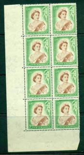 New Zealand 1954 QEII 9d Black & Green Corner Block 8