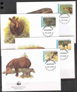 Nicaragua-1985-WWF Cental American Tapir FDCs