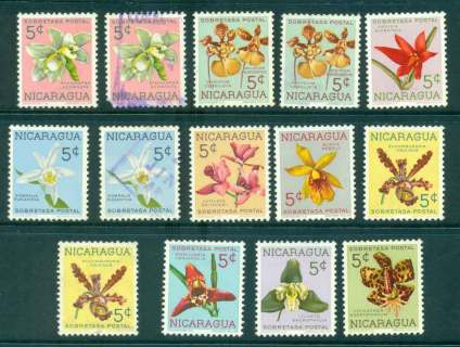 Nicaragua-1962-Orchids-Asst-Postal-tax14faults-MLH-FU-lot43144