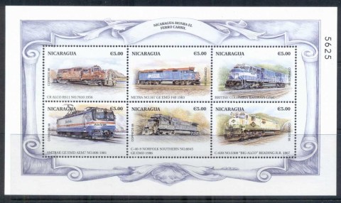 Nicaragua-1999-Trains-of-the-World-sheetlet-5c-MUH