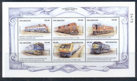 Nicaragua-1999-Trains-of-the-World-sheetlet-6c-MUH