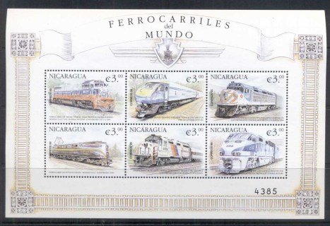 Nicaragua-1999-Trains-of-the-World-sheetlet-MUH