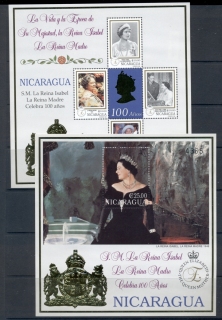 Nicaragua-2000-Queen-Mother-100th-Birthday-2xMS-MUH