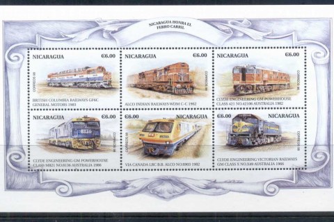 Nicaragua-1999-Trains-of-the-World-sheetlet-6c-MUH