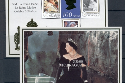 Nicaragua-2000-Queen-Mother-100th-Birthday-2xMS-MUH