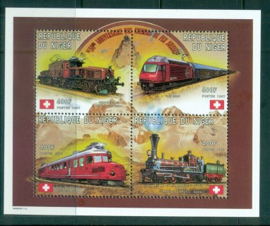 Niger 1997 Early Locomotives, Train, Flag MS