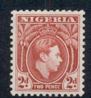 Nigeria-1944-KGVI-Pictorial-2d-KGVI-Portrait-deep-red-Perf-12-MLH