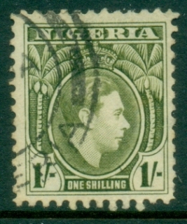 Nigeria-1938-51-KGVI-Portrait-1sh-olive-green-Perf-11½-FU