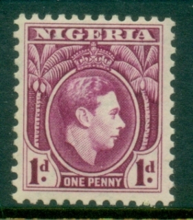 Nigeria-1944-KGVI-Portrait-1d-red-violet-Perf-11½-MLH