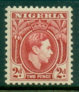 Nigeria-1944-KGVI-Portrait-2d-deep-red-Perf-11½-MLH