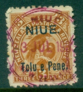 Niue-1903-3d-yellow-brown-Opt-on-NZ-Fiscal-FU