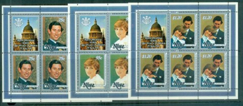 Niue-1981-Royal-Wedding-Charles-Diana-3x-Sheetlets-MUH