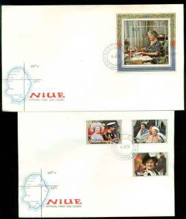 Niue-1985-Queen-Mother-85th-Birthday-2x-FDC-lot51609