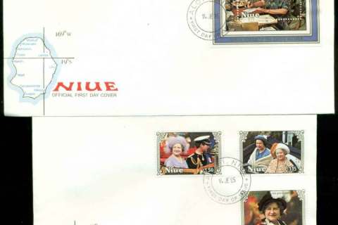 Niue-1985-Queen-Mother-85th-Birthday-2x-FDC-lot51609