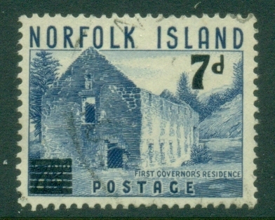 Norfolk-Is-1958-Surcharged-7d-on-7½d-Governors-residence-FU