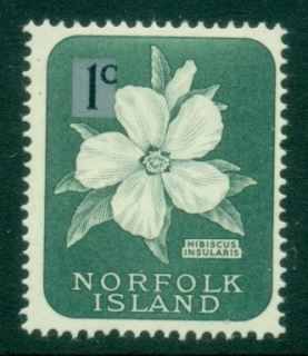 Norfolk-Is-1966-Pictorial-Surcharged-1c-on-1d-Hibiscus-Flower-MLH