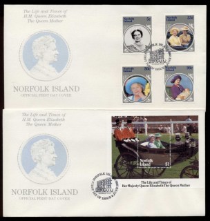 Norfolk-Is-1985-Queen-Mother-85th-Birthday-MS-2x-FDC