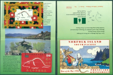 Norfolk-Is-1996-New-Year-of-the-Rat-MS-Phonecard-POP-MUH