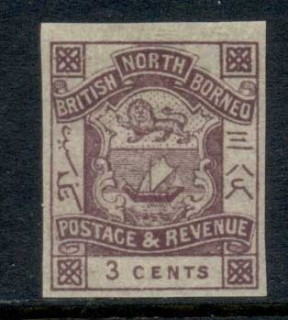 North-Borneo-1887-92-Coat-of-Arms-3c-forgery-IMPERF-MNG