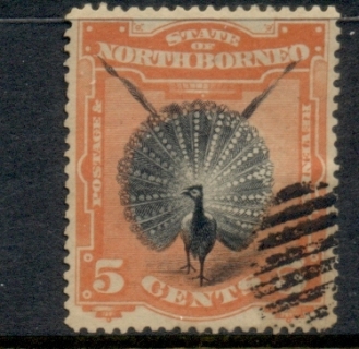 North-Borneo-1894-Pictorial-Argus-Pheasant-5c-CTO