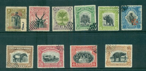 North-Borneo-1900-on-Assorted-Pictorials-CTO-FU-lot59511