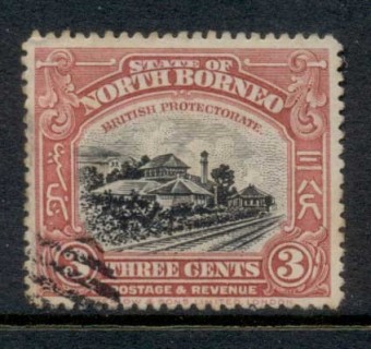 North-Borneo-1909-22-Railroad-3c-CTO