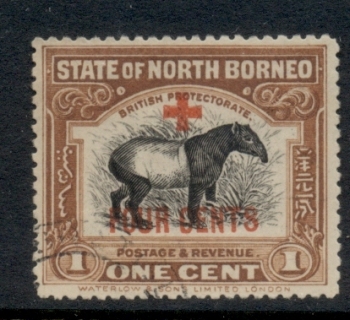 North-Borneo-1918-Opt-Red-Cross-4c-on-1c-FU