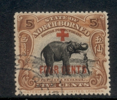 North-Borneo-1918-Opt-Red-Cross-4c-on-5c-FU