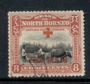 North-Borneo-1918-Opt-Red-Cross-4c-on-8c-FU