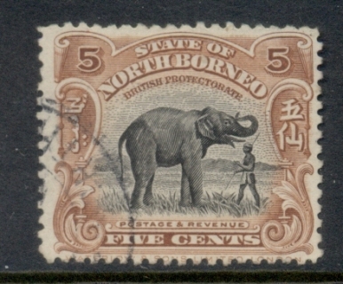 North-Borneo-1926-28-Elephant-5c-FU