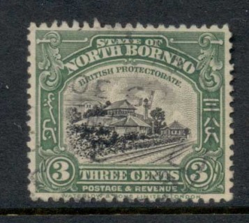 North-Borneo-1926-28-Railroad-Station-3c-FU